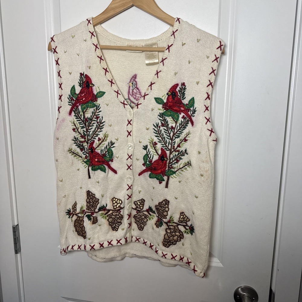 Cardinal Holiday Sweater Best Bobbie Brooks L 12/14 Sleeveless